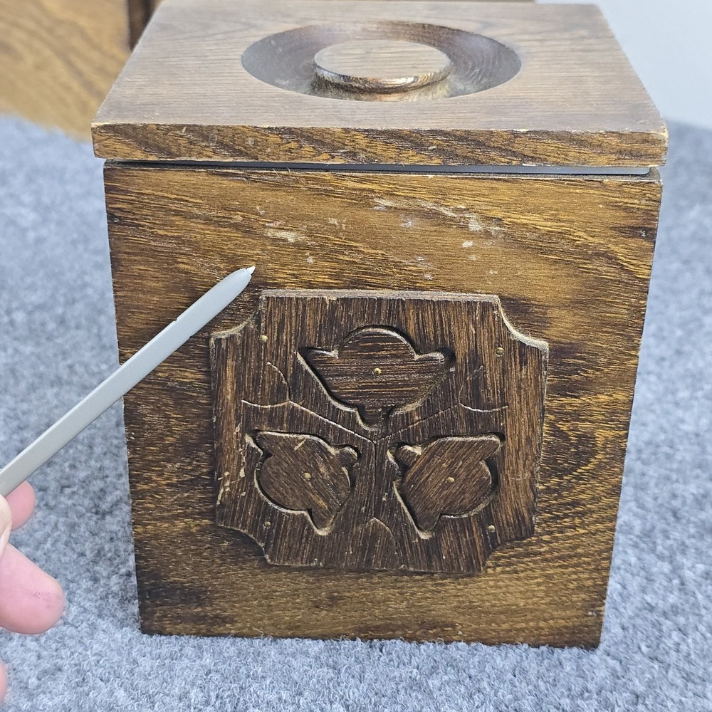 Vintage 1977 Sears Roebuck Nesting Kitchen Canister Set Wood Floral Inlay Japan - Picture 8 of 10